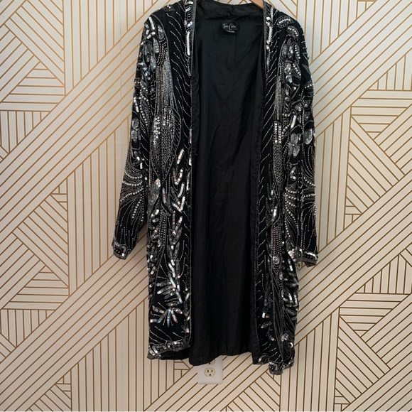Vintage Beaded Sequined Tan-Chho 100% silk jacket duster one size fits most - Picture 3 of 10